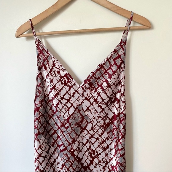 Vintage Y2K Natori Satin Maxi Slip Dress Red and Silver Size Small - Picture 7 of 8